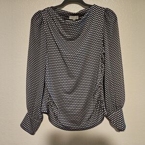 Charter Club Navy and White Printed Long-Sleeve Blouse
